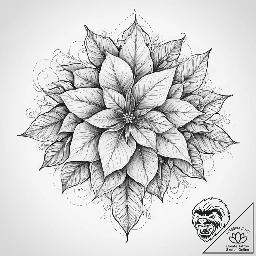 Tattoo sketch poinsettia flower, concept art... - tattoo sketch (№1760413699_0, 14.10.2025 03:48) — tattoovalue.net