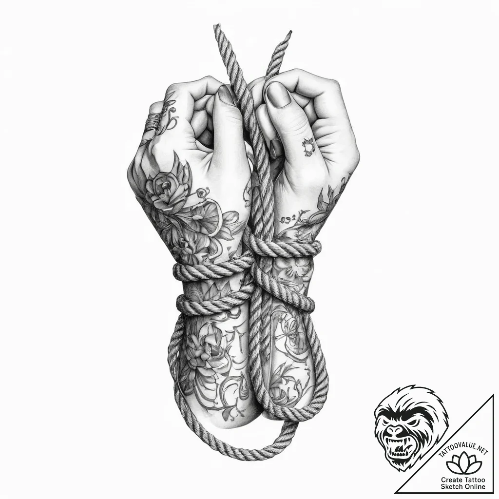 Tattoo sketch hands with a rope - tattoo sketch (№1760414572_0, 14.10.2025 04:02) — tattoovalue.net