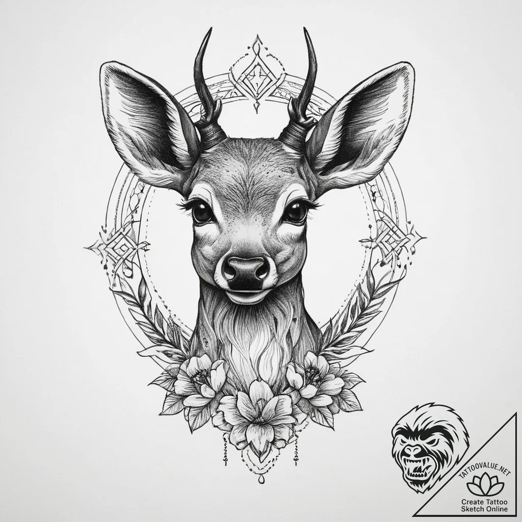 Tattoo sketch graceful fawn tattoo, concept a... - tattoo sketch (№1760416115_0, 14.10.2025 04:28) — tattoovalue.net