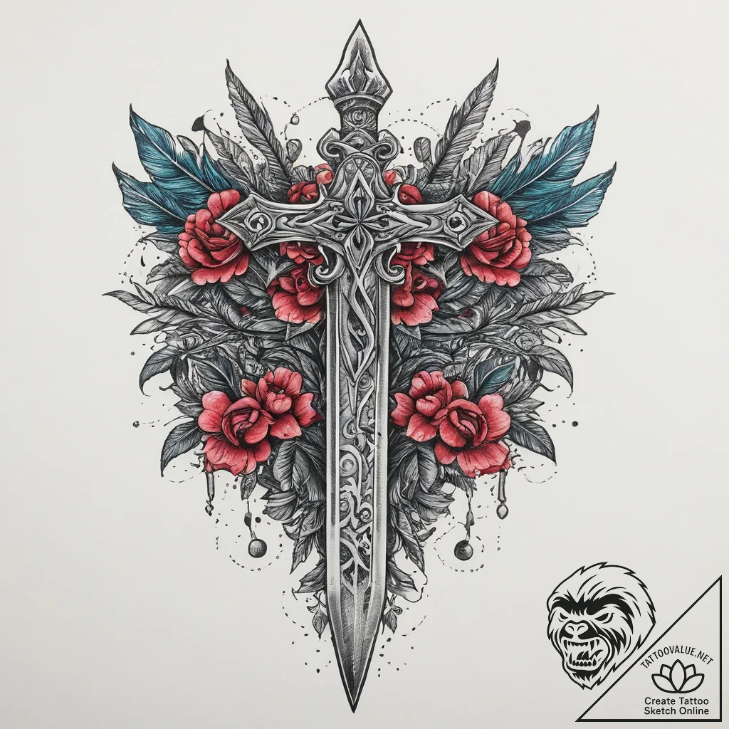 Tattoo sketch dagger, ink illustration for ta... - tattoo sketch (№1760417025_0, 14.10.2025 04:43) — tattoovalue.net