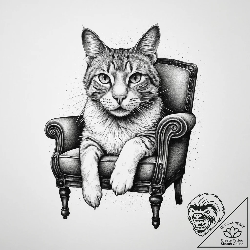 Tattoo sketch armchair and a cat, tattoo sket... - tattoo sketch (№1760419581_0, 14.10.2025 05:26) — tattoovalue.net