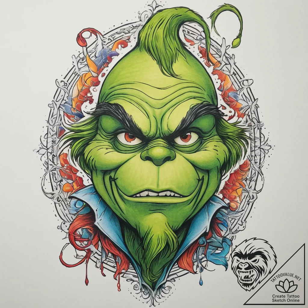 Tattoo sketch the grinch with a tail, tattoo... - tattoo sketch (№1760420886_0, 14.10.2025 05:48) — tattoovalue.net