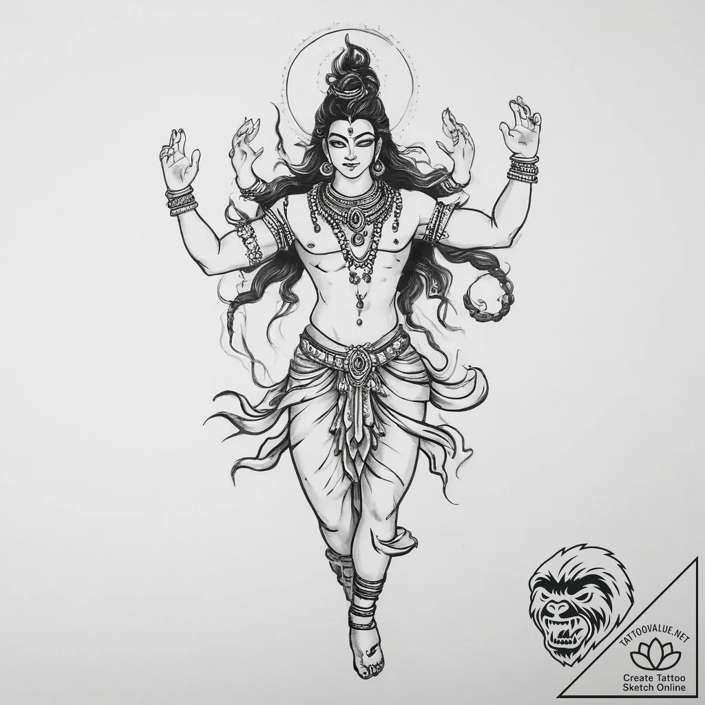 Tattoo sketch shiva in dance, tattoo sketch d... - tattoo sketch (№1760421538_0, 14.10.2025 05:58) — tattoovalue.net