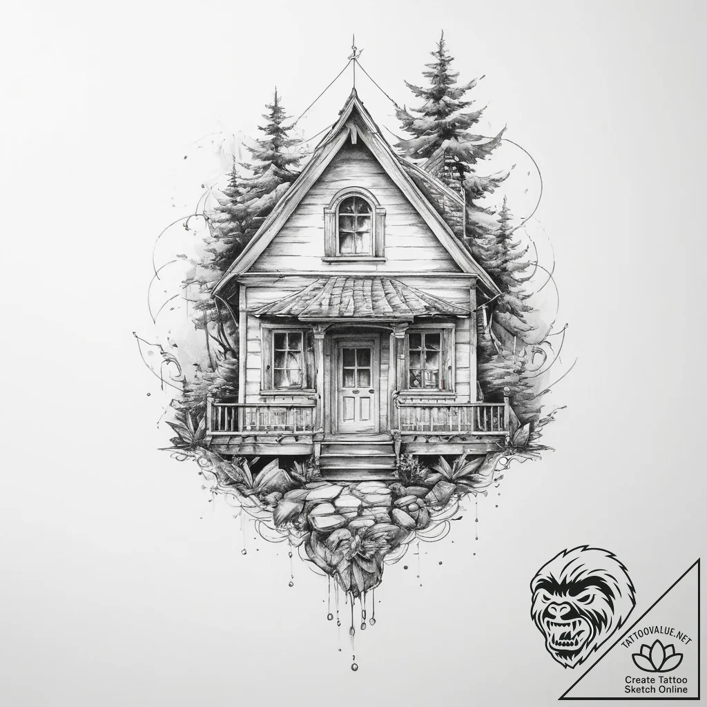 Tattoo sketch domovoy with a home - tattoo sketch (№1760424802_0, 14.10.2025 06:53) — tattoovalue.net