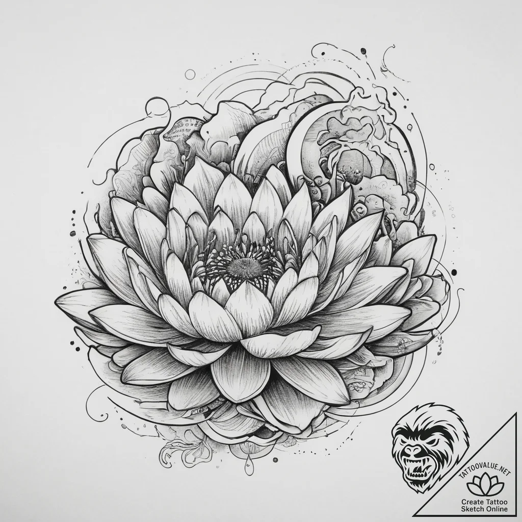 Tattoo sketch water lily flower, tattoo flash... - tattoo sketch (№1760425118_0, 14.10.2025 06:58) — tattoovalue.net