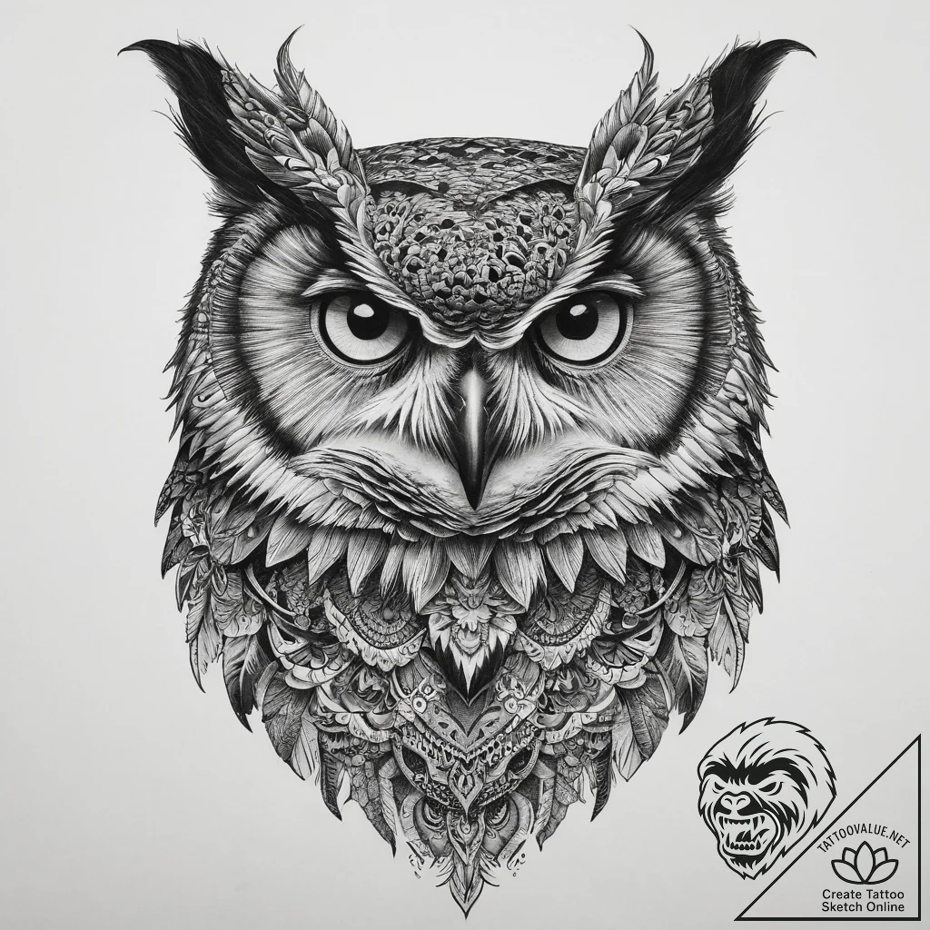 Tattoo sketch great horned owl, tattoo sketch... - tattoo sketch (№1760430335_0, 14.10.2025 08:25) — tattoovalue.net
