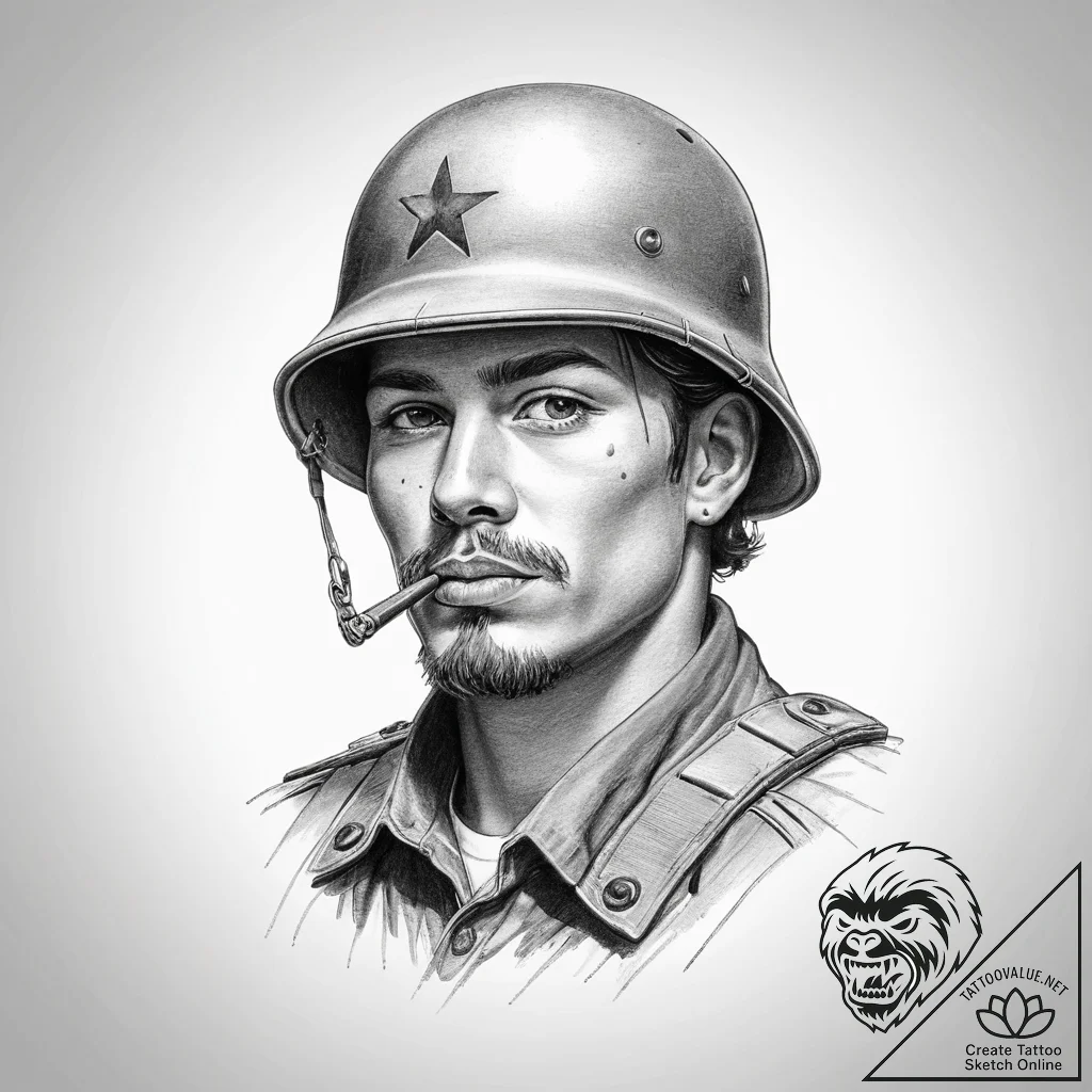 Tattoo sketch soldier with a pen, artistic ta... - tattoo sketch (№1760430551_0, 14.10.2025 08:29) — tattoovalue.net