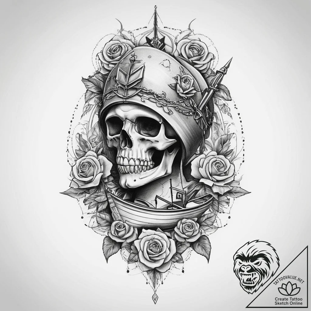 Tattoo sketch soldier with a boat, tattoo ske... - tattoo sketch (№1760430767_0, 14.10.2025 08:32) — tattoovalue.net