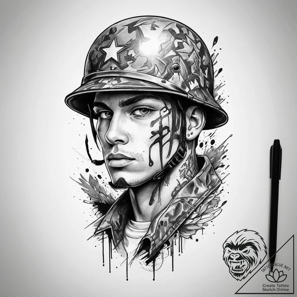 Tattoo sketch soldier with a pen, tattoo sket... - tattoo sketch (№1760430984_0, 14.10.2025 08:36) — tattoovalue.net