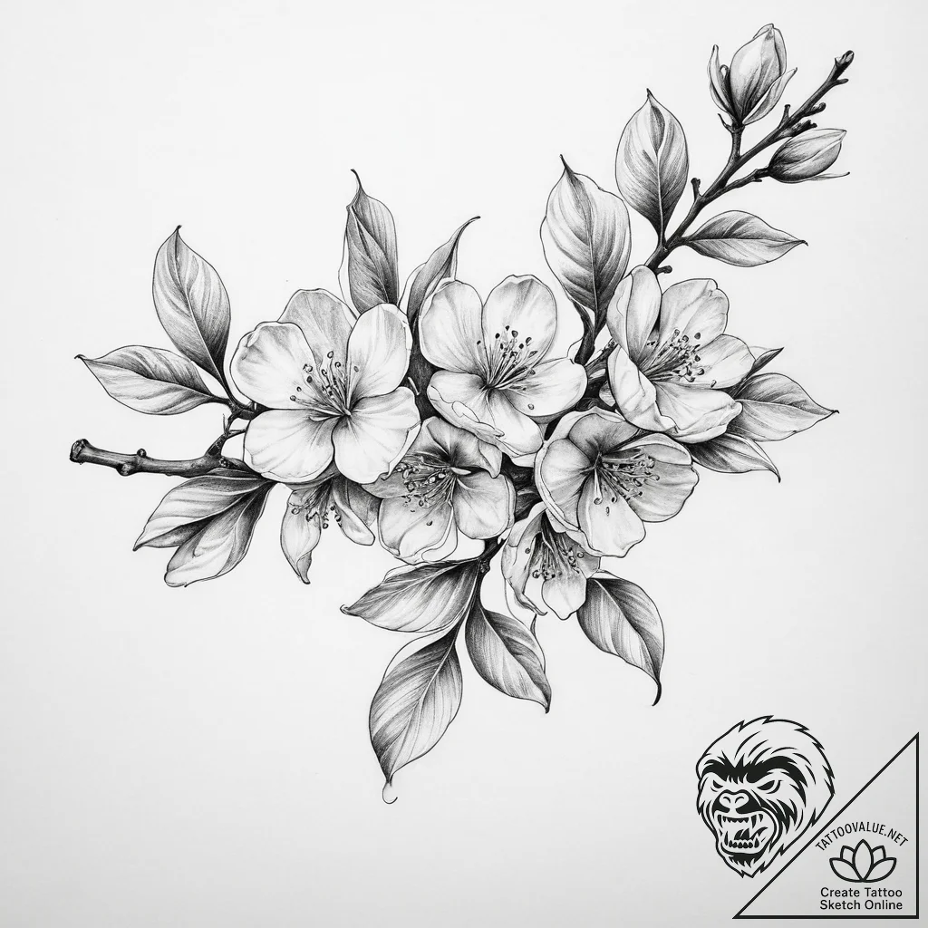 Tattoo sketch quince blossom branch - tattoo sketch (№1760432944_0, 14.10.2025 09:09) — tattoovalue.net