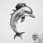 Tattoo sketch dolphin with a beret, artistic… – tattoo sketch (№1760436551_0, 14.10.2025 10:09) — tattoovalue.net