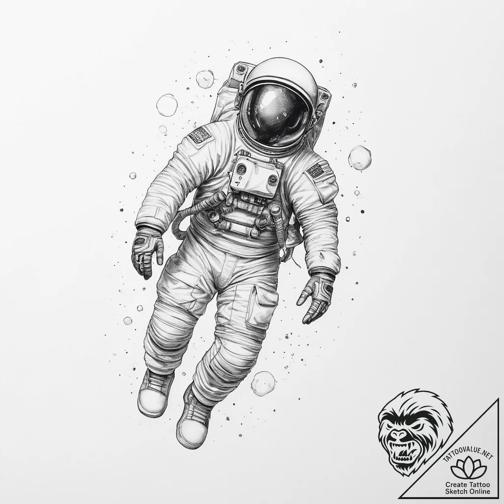 Tattoo sketch astronaut floating - tattoo sketch (№1760436767_0, 14.10.2025 10:12) — tattoovalue.net