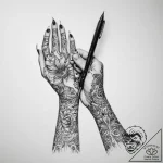 Tattoo sketch hands with a pen – tattoo sketch (№1760443084_0, 14.10.2025 11:58) — tattoovalue.net