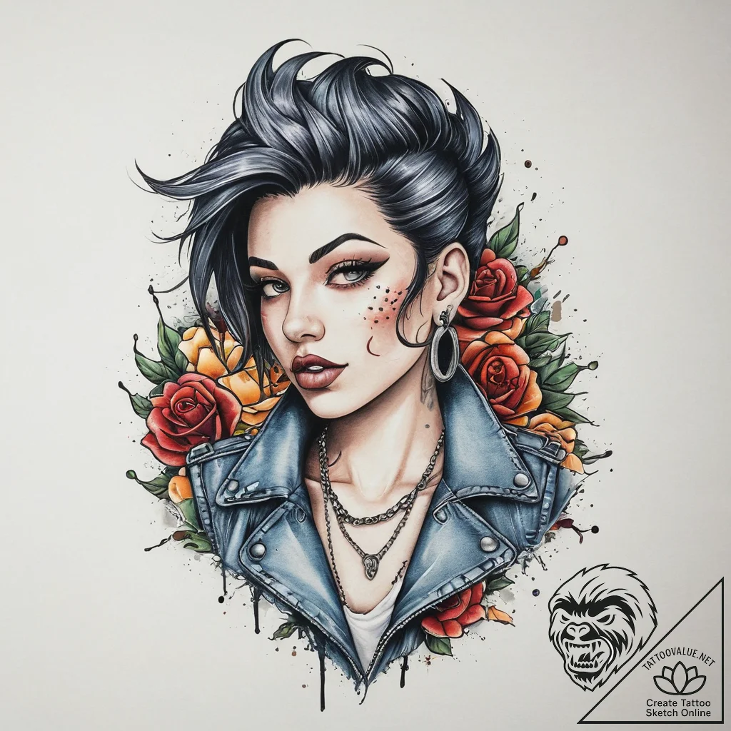 Tattoo sketch punk rock studded jacket, conce... - tattoo sketch (№1760445907_0, 14.10.2025 12:45) — tattoovalue.net