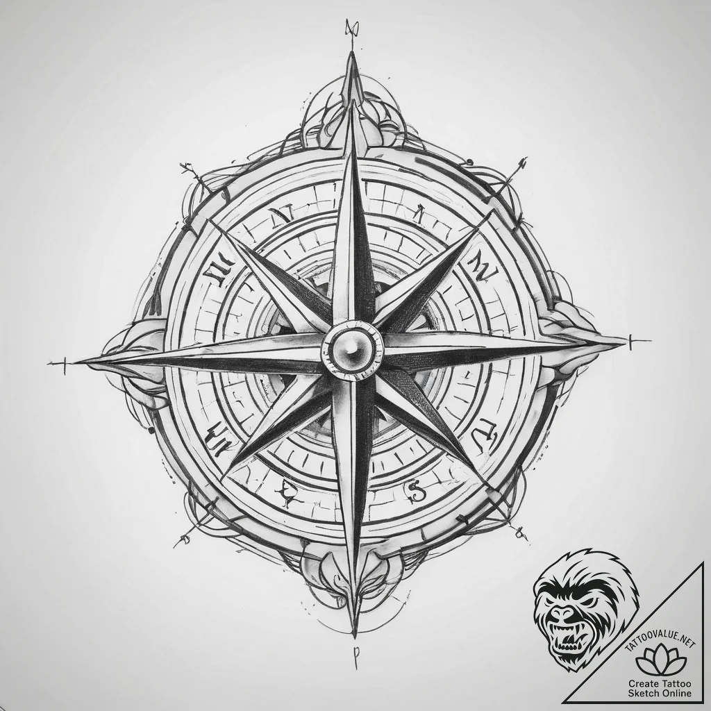 Tattoo sketch compass rose north - tattoo sketch (№1760446993_0, 14.10.2025 13:03) — tattoovalue.net