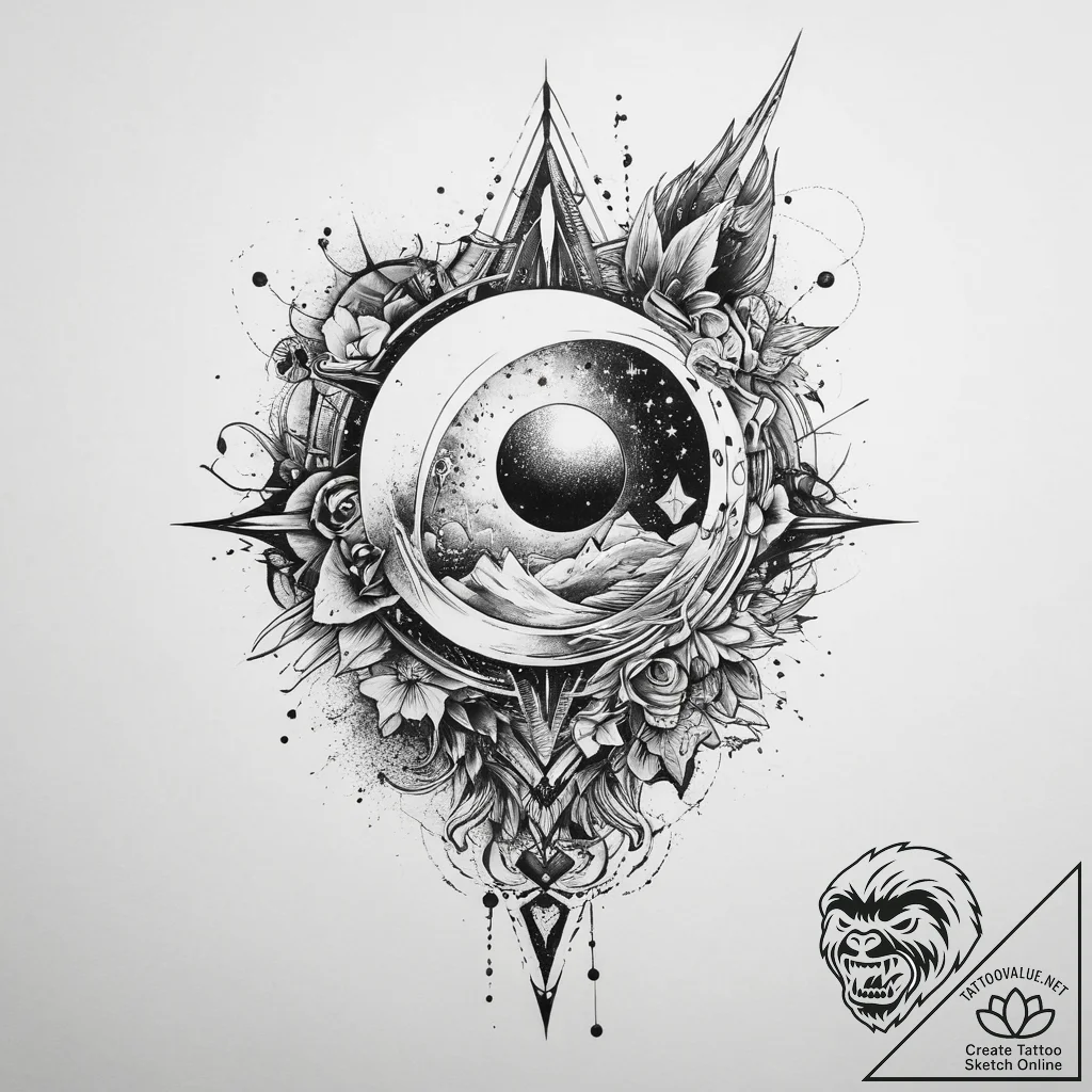 Tattoo sketch cosmic past, tattoo drawing out... - tattoo sketch (№1760448077_0, 14.10.2025 13:21) — tattoovalue.net