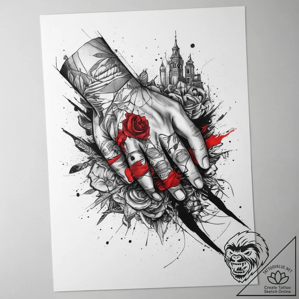 Tattoo sketch hands with a document, concept... - tattoo sketch (№1760448294_0, 14.10.2025 13:24) — tattoovalue.net