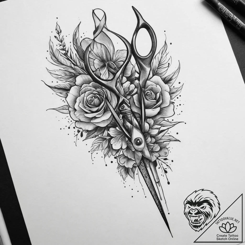 Tattoo sketch hands with a scissors, tattoo f... - tattoo sketch (№1760454611_0, 14.10.2025 15:10) — tattoovalue.net