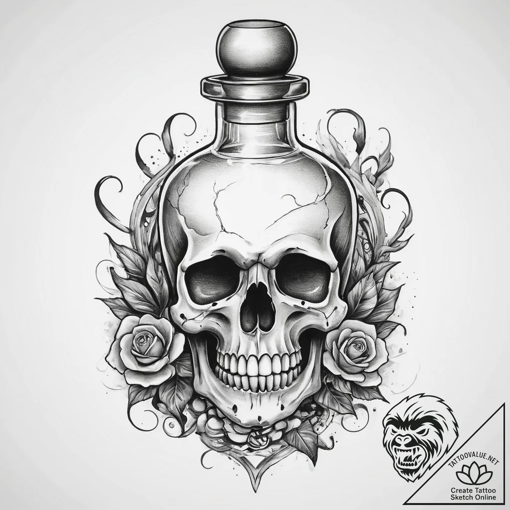 Tattoo sketch magic potion bottle with a skul... - tattoo sketch (№1760454827_0, 14.10.2025 15:13) — tattoovalue.net