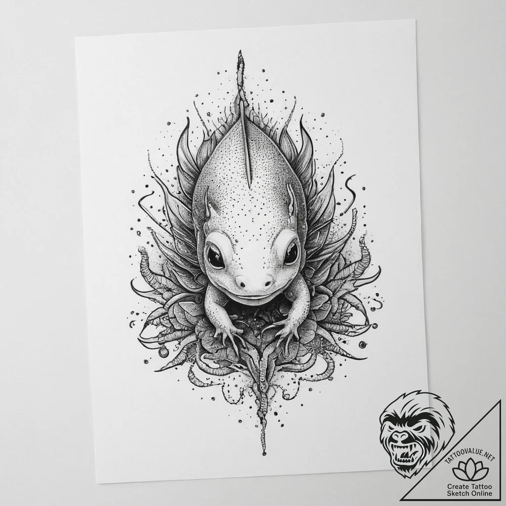 Tattoo sketch axolotl, tattoo flash sheet des... - tattoo sketch (№1760456342_0, 14.10.2025 15:39) — tattoovalue.net
