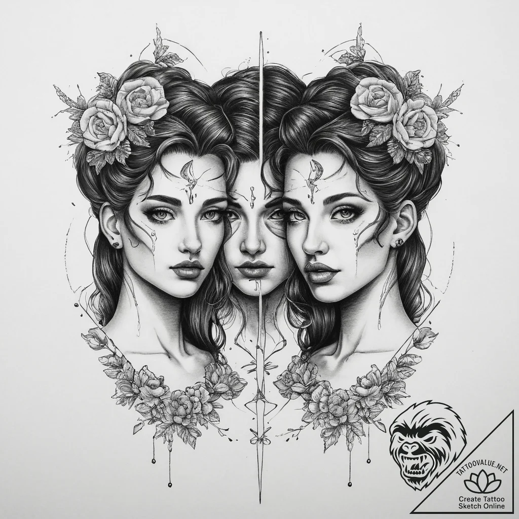 Tattoo sketch gemini twins, concept art for t... - tattoo sketch (№1760457649_0, 14.10.2025 16:00) — tattoovalue.net