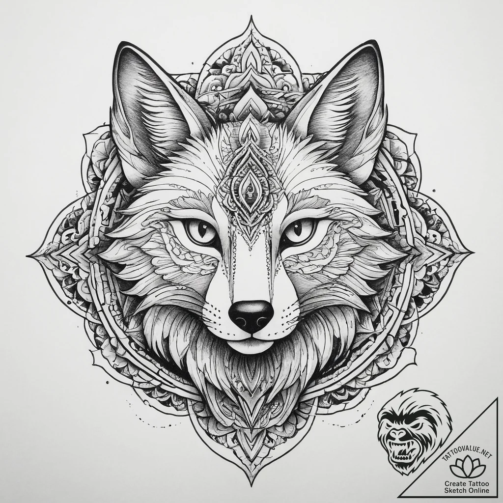 Tattoo sketch kitsune, artistic tattoo sketch... - tattoo sketch (№1760458080_0, 14.10.2025 16:08) — tattoovalue.net