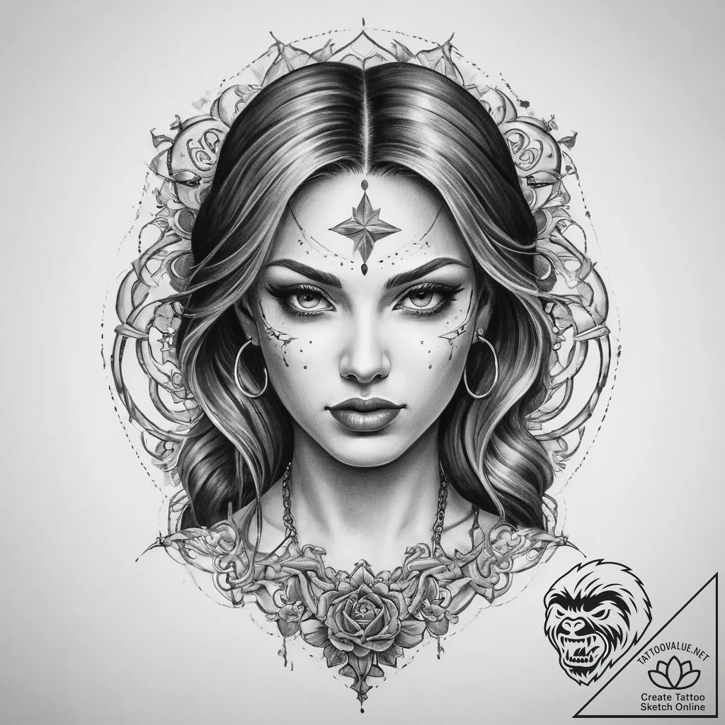 Tattoo sketch blessed portrayal - tattoo sketch (№1760458735_0, 14.10.2025 16:18) — tattoovalue.net