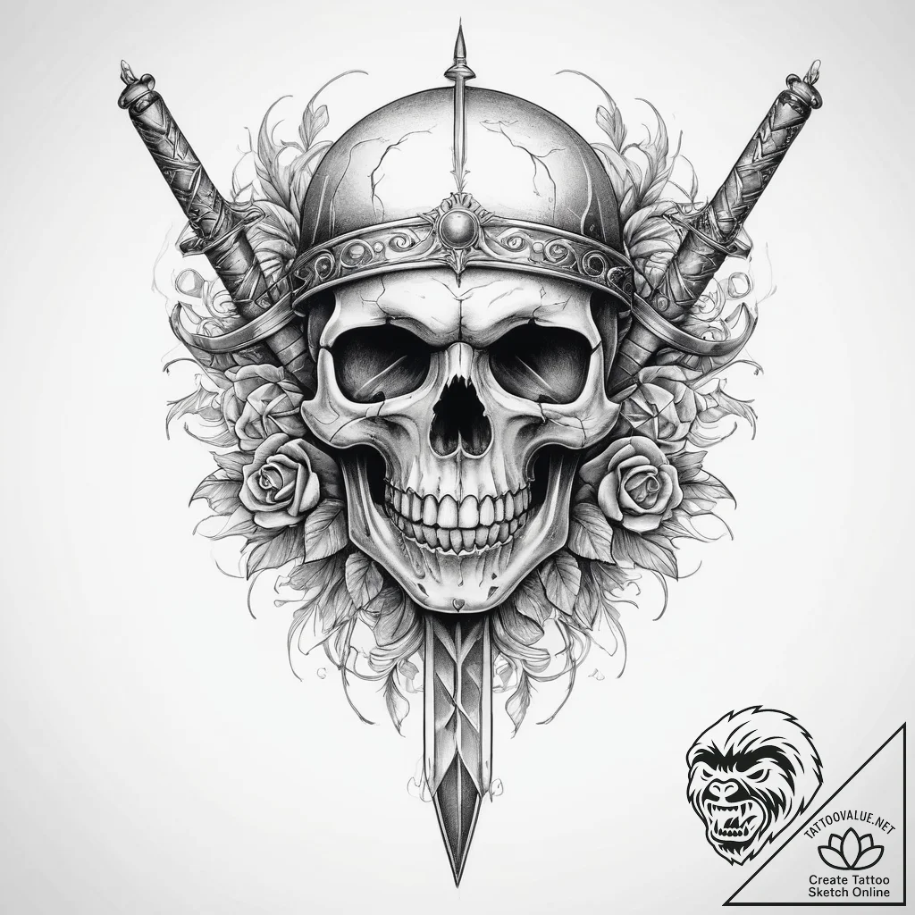 Tattoo sketch узор в виде черепа с кинжалом - tattoo sketch (№1760458959_0, 14.10.2025 16:22) — tattoovalue.net