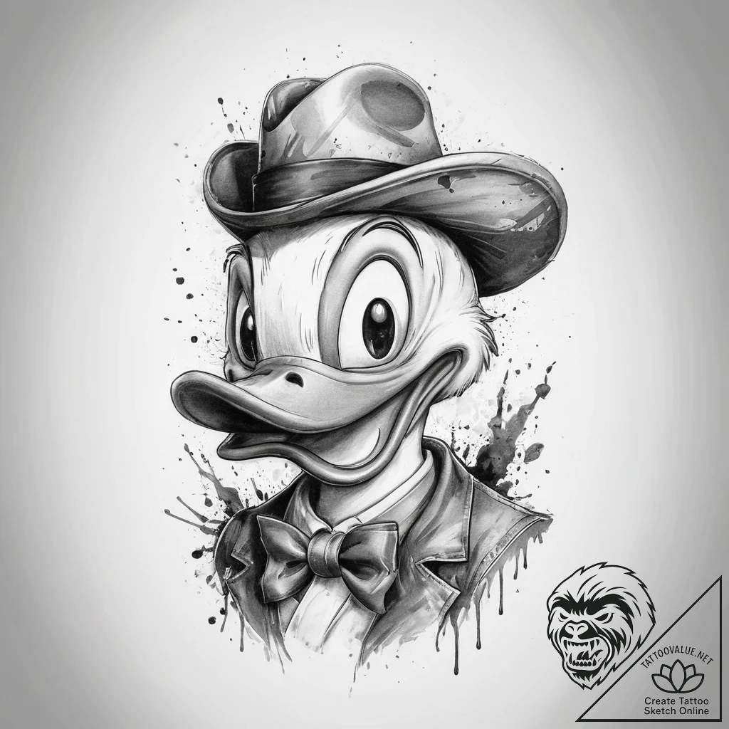 Tattoo sketch donald duck portrait, ink illus... - tattoo sketch (№1760459393_0, 14.10.2025 16:29) — tattoovalue.net