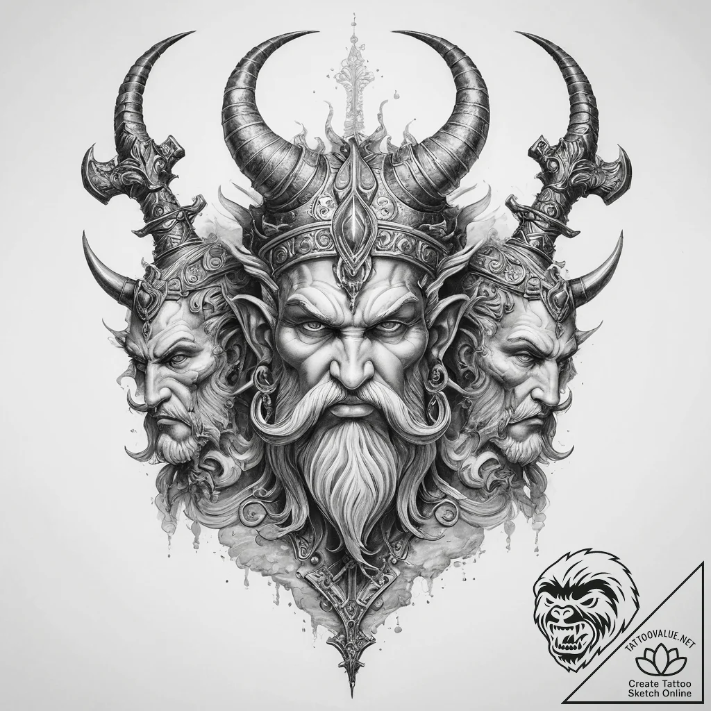 Tattoo sketch svetovid, the four-headed god,... - tattoo sketch (№1760460908_0, 14.10.2025 16:55) — tattoovalue.net