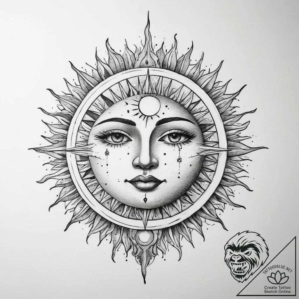 Tattoo sketch sun with a moon - tattoo sketch (№1760461124_0, 14.10.2025 16:58) — tattoovalue.net