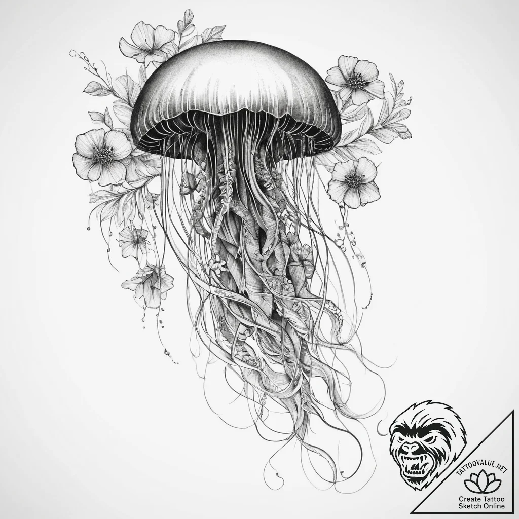 Tattoo sketch медуза с цветами, tattoo sketch... - tattoo sketch (№1760462011_0, 14.10.2025 17:13) — tattoovalue.net