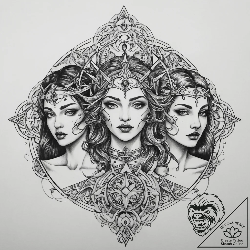 Tattoo sketch triple goddess, tattoo flash sh... - tattoo sketch (№1760462659_0, 14.10.2025 17:24) — tattoovalue.net