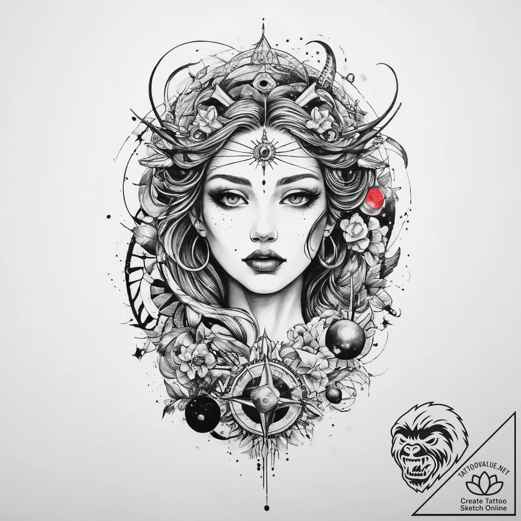 Tattoo sketch cosmic myth, concept art for ta... - tattoo sketch (№1760464605_0, 14.10.2025 17:56) — tattoovalue.net