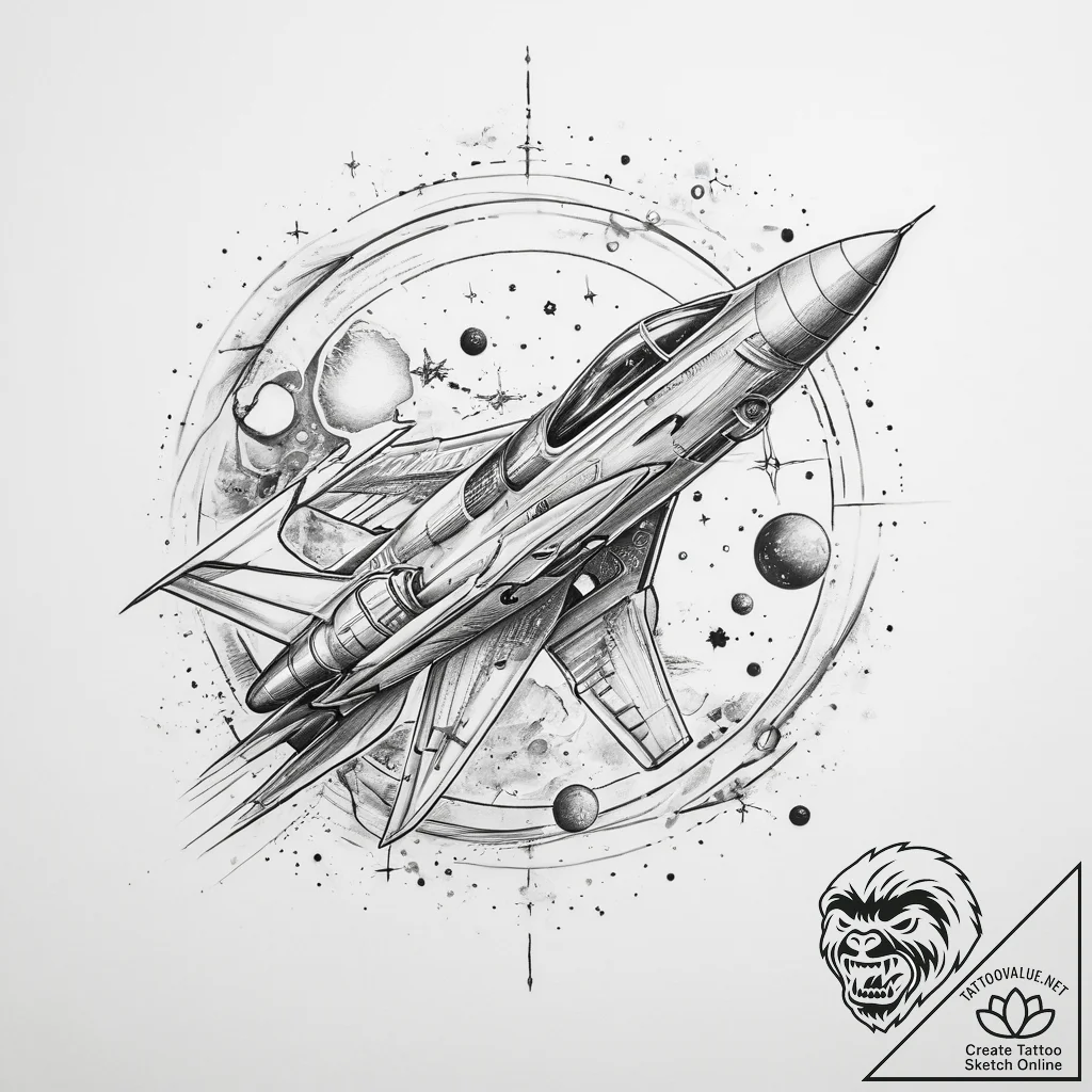 Tattoo sketch cosmic plane - tattoo sketch (№1760465696_0, 14.10.2025 18:14) — tattoovalue.net