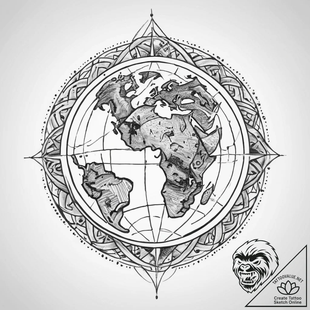Tattoo sketch earth symbol - tattoo sketch (№1760466569_0, 14.10.2025 18:29) — tattoovalue.net