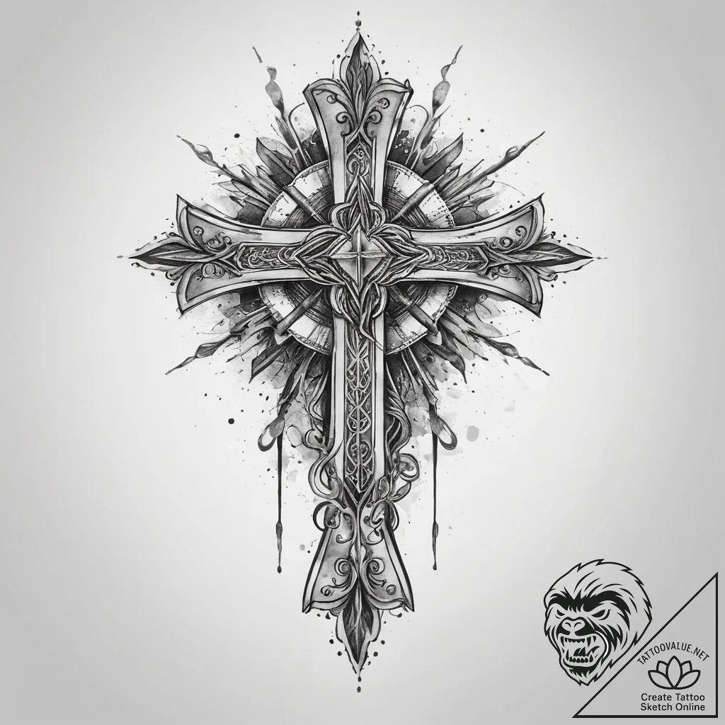Tattoo sketch gothic крест, tattoo flash shee... - tattoo sketch (№1760468526_0, 14.10.2025 19:02) — tattoovalue.net