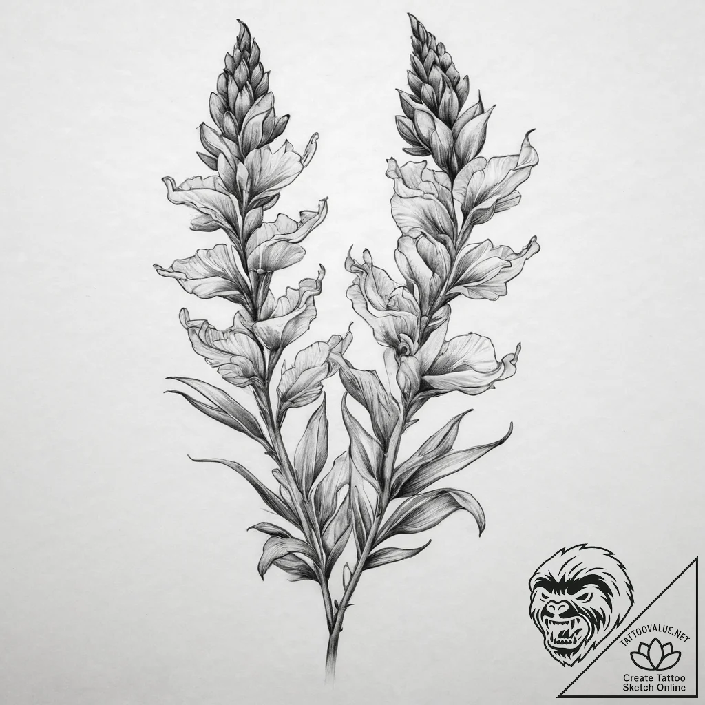 Tattoo sketch snapdragon flower, tattoo line... - tattoo sketch (№1760469175_0, 14.10.2025 19:12) — tattoovalue.net