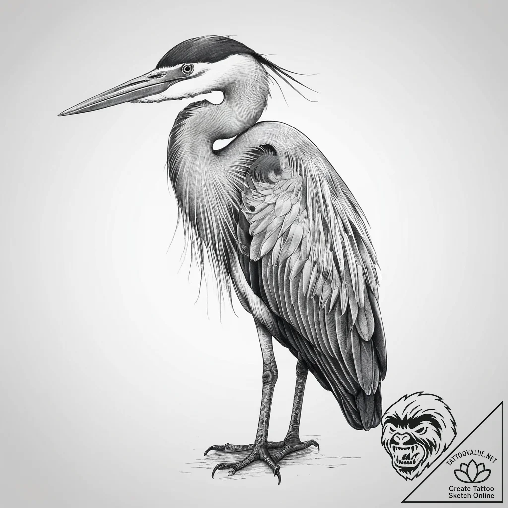 Tattoo sketch heron, tattoo line art, rough s... - tattoo sketch (№1760469610_0, 14.10.2025 19:20) — tattoovalue.net