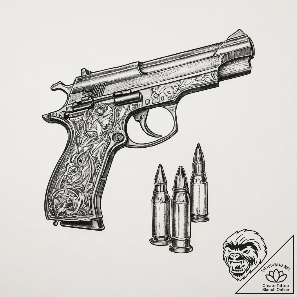 Tattoo sketch machine gun bullets, ink illust... - tattoo sketch (№1760470044_0, 14.10.2025 19:27) — tattoovalue.net