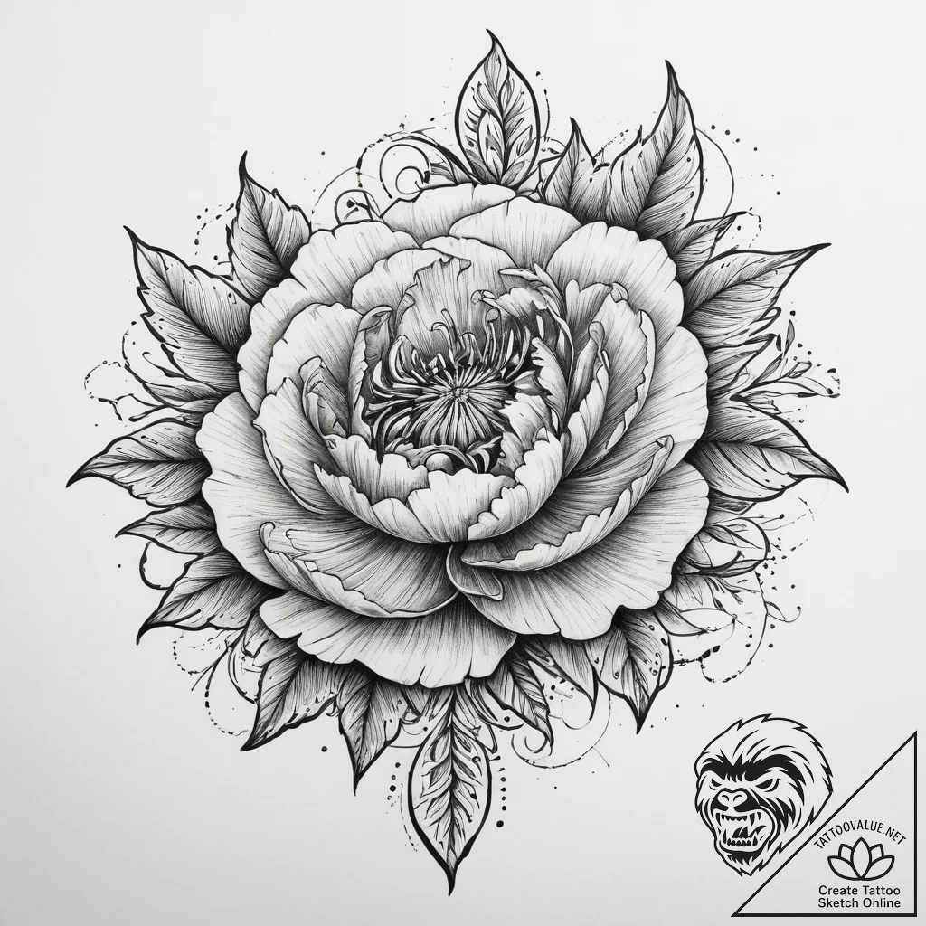 Tattoo sketch peony flower, tattoo sketch des... - tattoo sketch (№1760470909_0, 14.10.2025 19:41) — tattoovalue.net