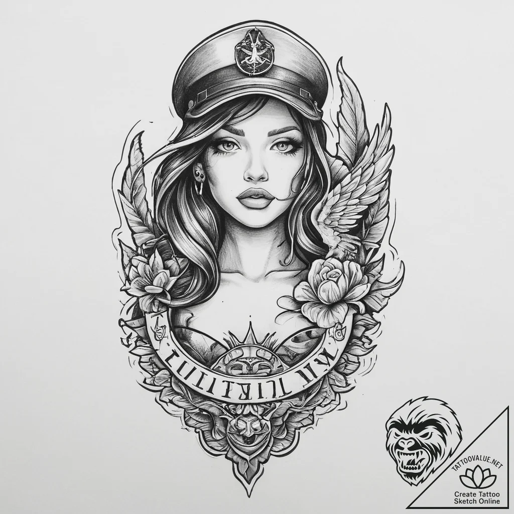 Tattoo sketch soldier with a siren, tattoo fl... - tattoo sketch (№1760471568_0, 14.10.2025 19:52) — tattoovalue.net
