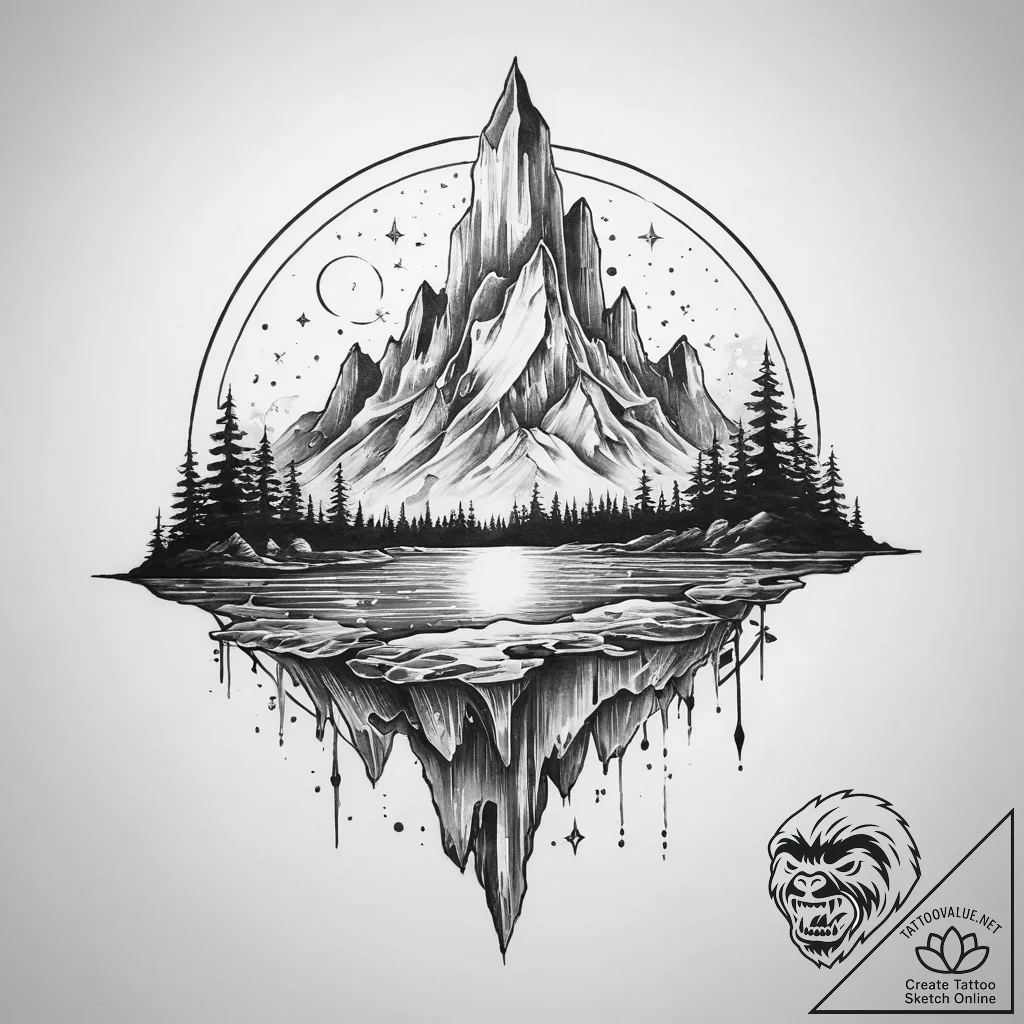 Tattoo sketch magical aurora borealis - tattoo sketch (№1760474609_0, 14.10.2025 20:43) — tattoovalue.net