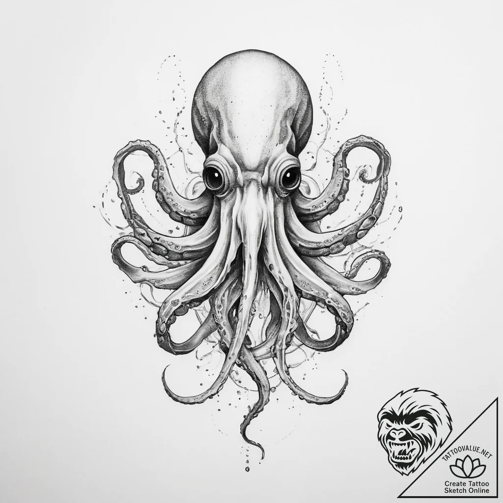 Tattoo sketch squid - tattoo sketch (№1760475916_0, 14.10.2025 21:05) — tattoovalue.net