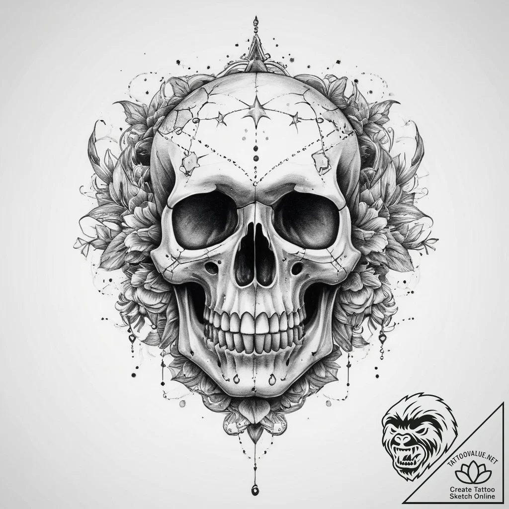 Tattoo sketch узор в виде черепа со звездами - tattoo sketch (№1760476131_0, 14.10.2025 21:08) — tattoovalue.net