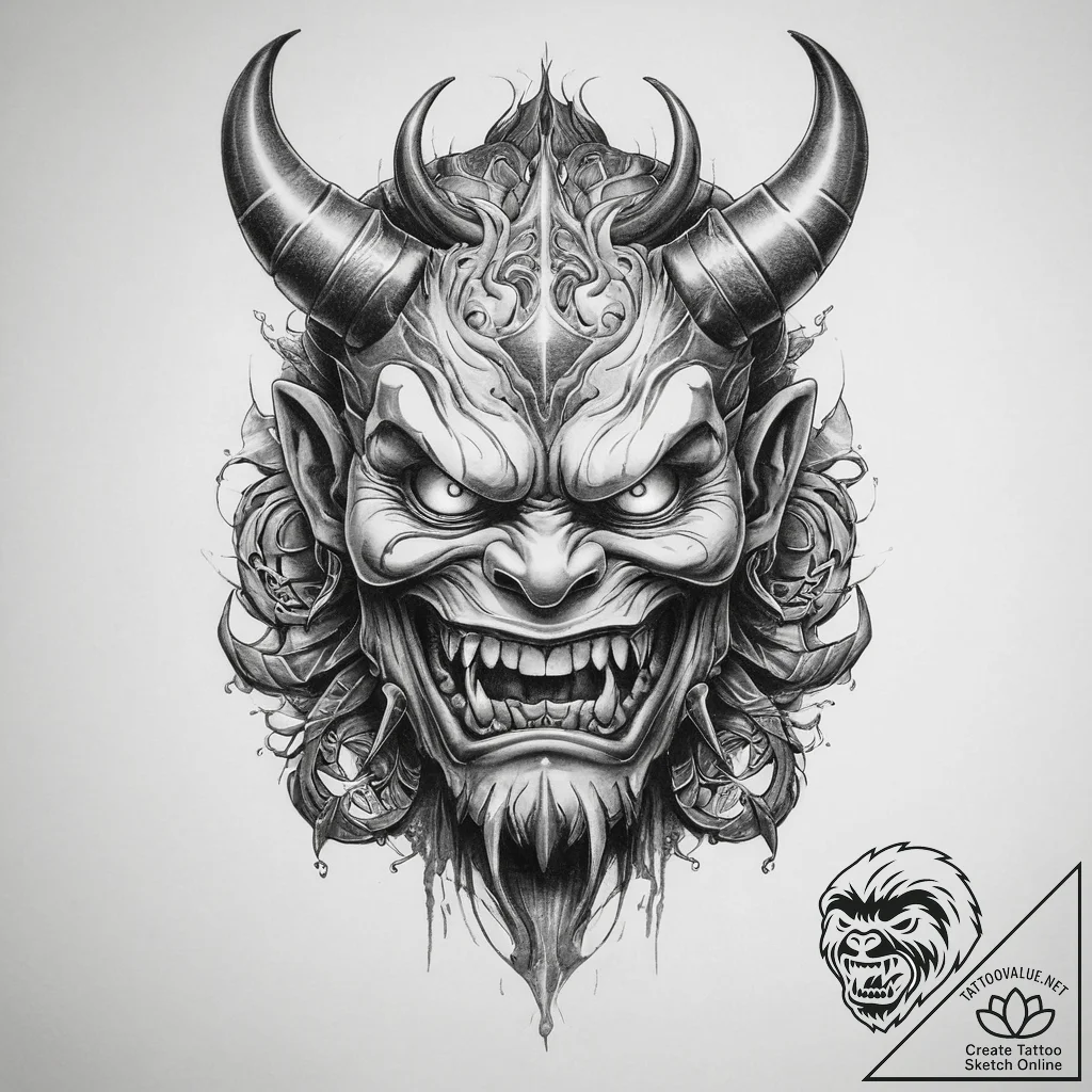 Tattoo sketch oni - tattoo sketch (№1760478942_0, 14.10.2025 21:55) — tattoovalue.net