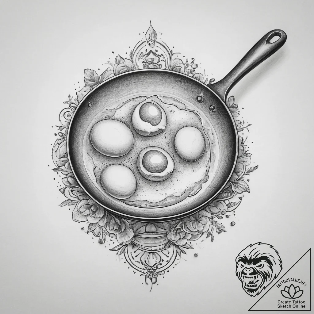 Tattoo sketch frying pan with an egg, tattoo... - tattoo sketch (№1760479375_0, 14.10.2025 22:02) — tattoovalue.net