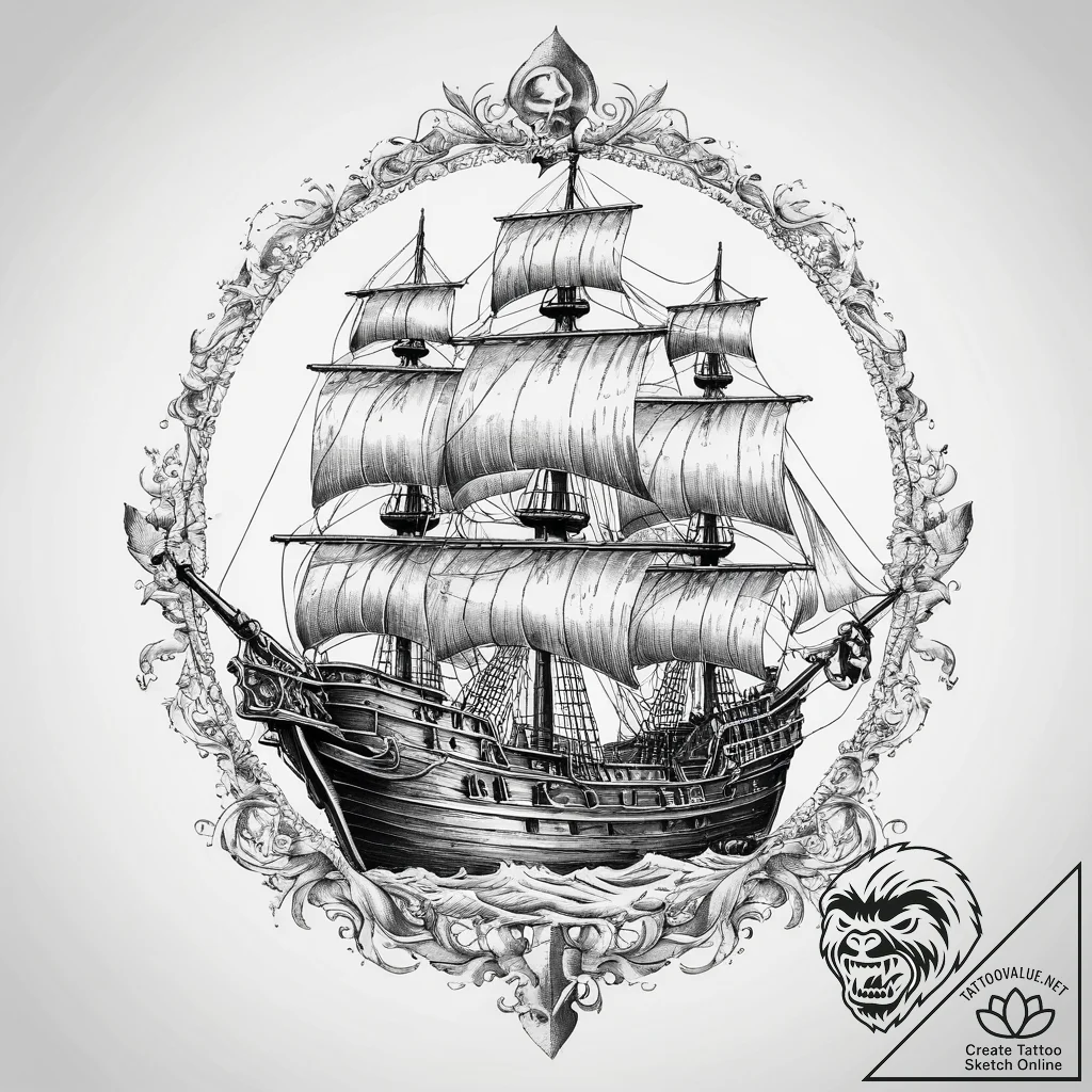 Tattoo sketch pirate ship with a jolly roger... - tattoo sketch (№1760482002_0, 14.10.2025 22:46) — tattoovalue.net