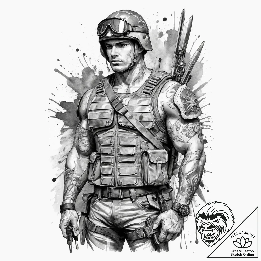 Tattoo sketch soldier with a scissors, concep... - tattoo sketch (№1760482869_0, 14.10.2025 23:01) — tattoovalue.net