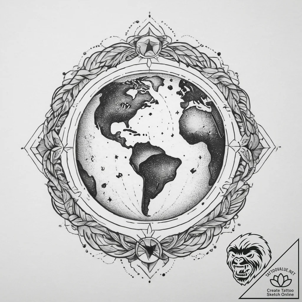 Tattoo sketch cosmic earth, tattoo drawing ou... - tattoo sketch (№1760484618_0, 14.10.2025 23:30) — tattoovalue.net